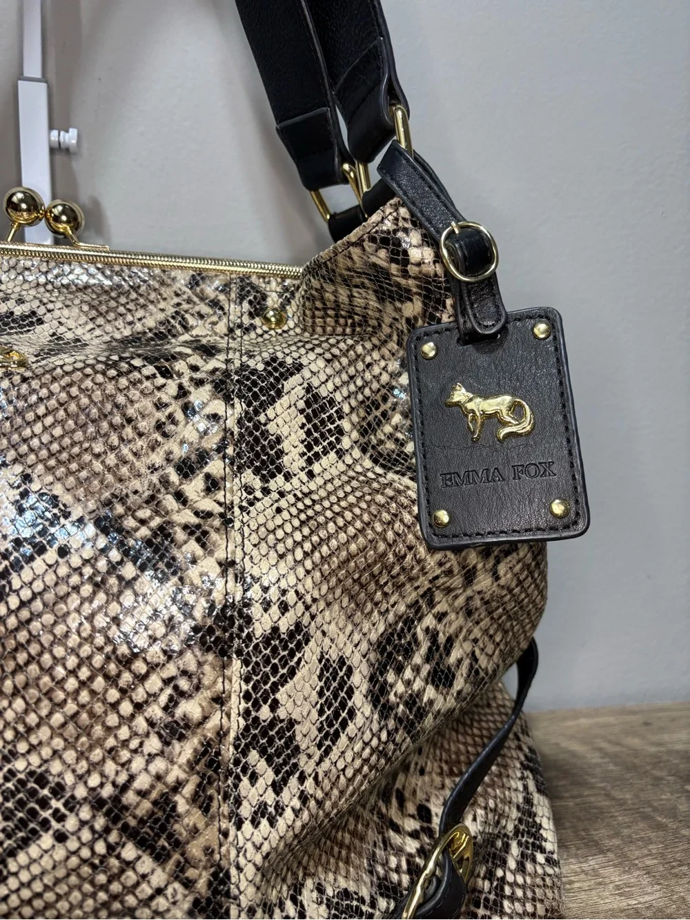 Emma Fox Snakeskin Kisslock Hobo Bag